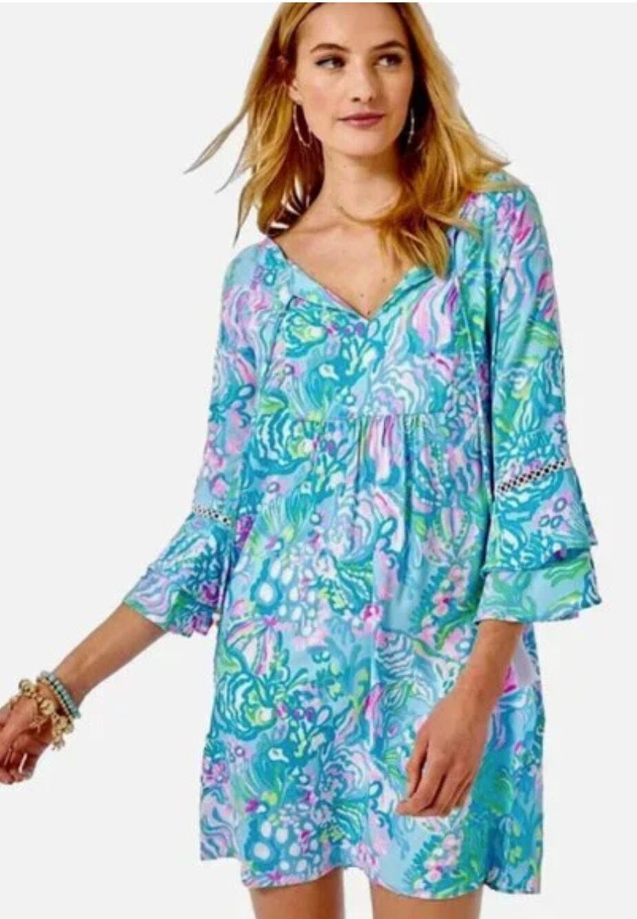 Lilly Pulitzer Azita Tunic Dress in Blue Ibiza Aqua La Vista Beach Vacation Sz S - Picture 1 of 12